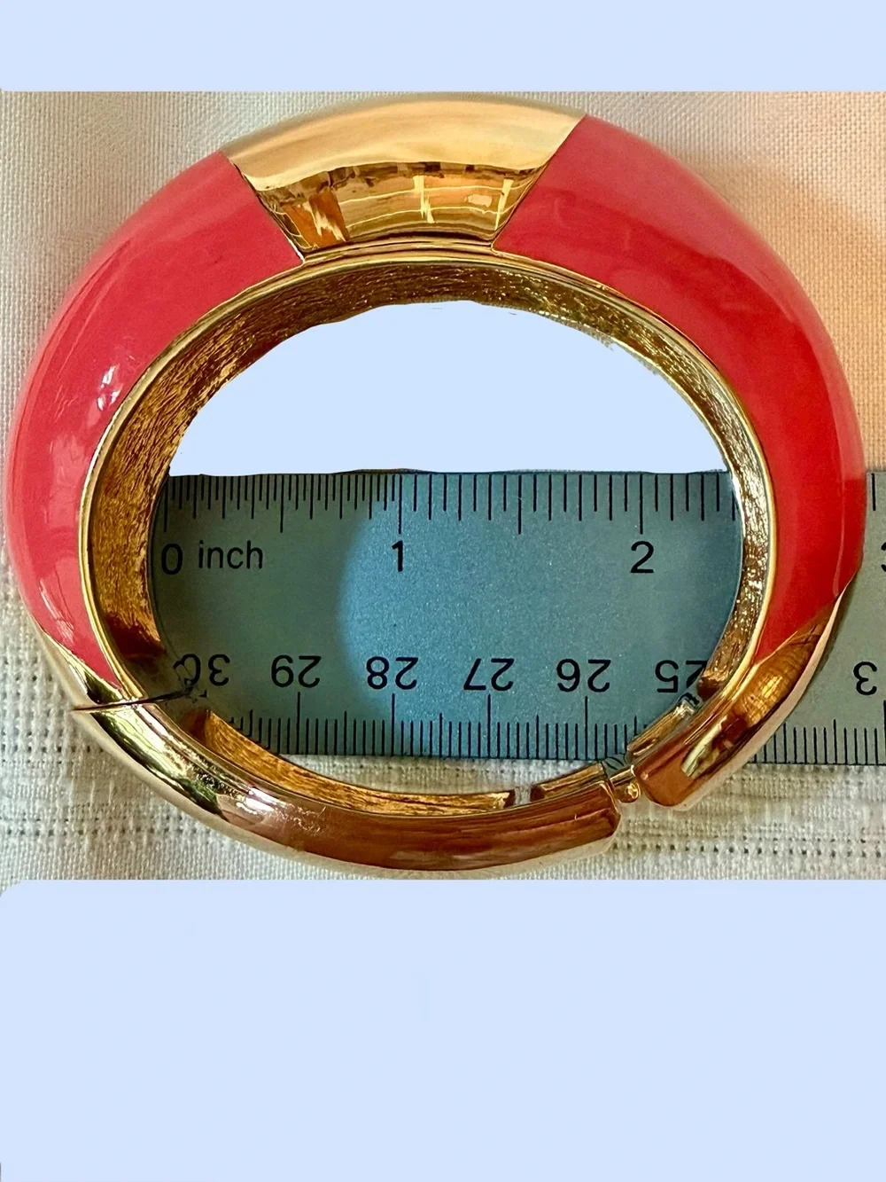 CC SKYE Coral Pink Enamel Gold Tone Hinged Statement Bangle Bracelet Marked